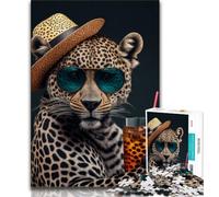 Puzzle da 1000 pezzi "Leopardo che beve" per adulti e adolescenti, aiuta il cervello a esercitare i giocattoli avvincenti per coltivare la pazienza, adatto alle coppie, 38x26cm