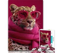 Puzzle da 1000 pezzi "Leopardo che indossa una sciarpa", puzzle da 1000 pezzi per adulti e adolescenti, allena il cervello e le mani, regali per amici e familiari, 50x75cm