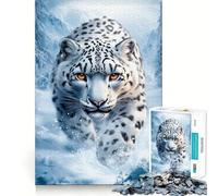 Puzzle da 1000 pezzi Leopardo delle nevi in inverno per ragazzi, un gioco rilassante e distensivo, con bordi precisi (50x75cm)
