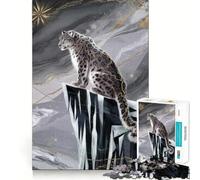 Puzzle da 1000 pezzi "Leopardo delle nevi su una vetta ghiacciata" per adolescenti, ideale per rafforzare la memoria e il legame familiare, con bordi precisi e un regalo premuroso (50x75cm)