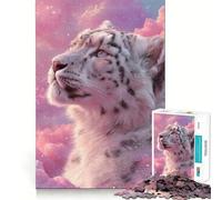 Puzzle da 1000 pezzi "Leopardo delle nevi tra nuvole rosa" per adolescenti, gioco di logica, momento di pace, taglio perfetto, lista dei desideri di Babbo Natale (50x75cm)