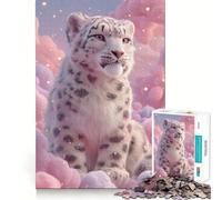 Puzzle da 1000 pezzi "Leopardo delle nevi tra nuvole rosa" per adolescenti, gioco di logica, momento di pace, taglio perfetto, lista dei desideri di Babbo Natale (38x26cm)