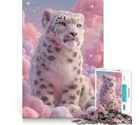 Puzzle da 1000 pezzi Leopardo delle nevi tra nuvole rosa per adolescenti, ideale per rafforzare la memoria, favorire la calma e il relax, con bordi lisci (50x75cm)