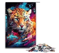 Puzzle da 1000 pezzi Leopardo nel cratere circondato da schizzi Un sacco di puzzle per adulti Gioco in legno per famiglie 75x50 cm