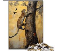 Puzzle da 1000 pezzi "Leopardo sull'albero" per adulti e adolescenti, giochi educativi fai da te con poster abbinato e foglio di quiz per età 14+ (50x75cm)