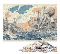 Puzzle da 1000 pezzi "L'ira del Kraken che naviga nella tempesta" per adulti e adolescenti, puzzle in legno, regali per la vigilia di Natale, 1000 pezzi (75x50 cm)