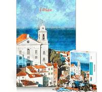 Puzzle da 1000 pezzi "Lisboa" ad acquerello,ideale per adolescenti,con incastro perfetto e pezzi che non si staccano,perfetto da portare in viaggio Gioco di logica e idea regalo (50x75cm)