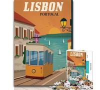 Puzzle da 1000 pezzi Lisbona Puzzle da 1000 pezzi per adolescenti, arte a carboncino Staycation Kill Time per la decorazione della casa 26x38cm