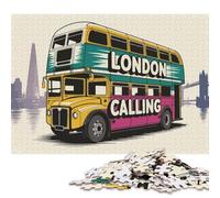 Puzzle da 1000 pezzi London Calling Double Decker Bus Illustration Puzzle quadrati per adulti e puzzle in legno Decorazione per la casa Puzzle giocattoli (75x50cm)