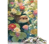 Puzzle da 1000 pezzi "Lontra nello stagno delle ninfee" per adulti e adolescenti, giocattoli educativi di carta per l'apprendimento, 38x26 cm/1000 pezzi