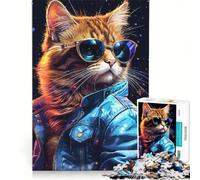 Puzzle da 1000 pezzi "Look Away Cool Cat" giocattolo fai da te sfida impegnativa con pezzi di forma casuale completamente ad incastro 50x75cm
