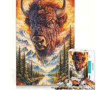 Puzzle da 1000 pezzi L'orizzonte eterno di un bufalo dorato, gioco interattivo, allena la mente e la manualità, compleanno e Natale 38x52cm