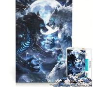 Puzzle da 1000 pezzi Lotta tra lupi al chiaro di luna in stile anime, gioco per tutta la famiglia, divertente e spiritoso, compleanno e Natale 50x75cm