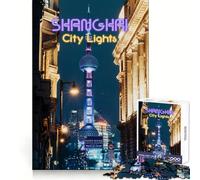 Puzzle da 1000 pezzi "Luci della città di Shanghai" per adulti e ragazzi, ideale per migliorare la memoria, rilassare la mente e creare un'atmosfera magica, perfetto come regalo di Natale 50x75cm