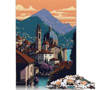 Puzzle da 1000 pezzi Lugano Pixel Art Puzzle quadrato per adulti e bambini, gioco di puzzle in legno 38x26 cm/1000 pezzi