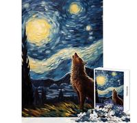Puzzle da 1000 pezzi "L'ululato del lupo nella notte stellata" giocattolo da parete ottimo regalo per i giochi gioco pratico con poster abbinato e foglio di quiz dimensioni 38x52cm
