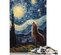 Puzzle da 1000 pezzi "L'ululato del lupo nella notte stellata" per adulti, di difficoltà elevata, gioco educativo, giocattolo, decorazione per la famiglia, 1000 pezzi (38x26 cm)