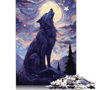 Puzzle da 1000 pezzi "L'ululato del lupo nella notte stellata" per adulti, difficoltà: gioco educativo, giocattolo, regalo di Natale (75x50 cm)