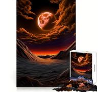 Puzzle da 1000 pezzi "Luna arancione su paesaggio desolato" per adolescenti, gioco cognitivo, passatempo rilassante, bordo premium, lista dei desideri di Babbo Natale (50x75cm)