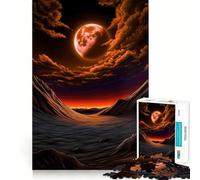 Puzzle da 1000 pezzi "Luna arancione su paesaggio desolato" per adolescenti, gioco cognitivo, passatempo rilassante, bordo premium, lista dei desideri di Babbo Natale (50x75cm)
