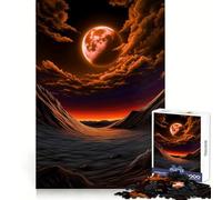Puzzle da 1000 pezzi "Luna arancione su paesaggio desolato" per ragazzi, gioco intelligente per tutta la famiglia, assemblaggio del modello, desiderio di Babbo Natale (38x52cm)