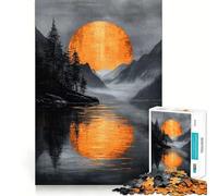 Puzzle da 1000 pezzi "Luna arancione sul lago di montagna" per adolescenti, gioco di logica, antistress, di alta qualità, ideale come regalo di Babbo Natale (50x75cm)