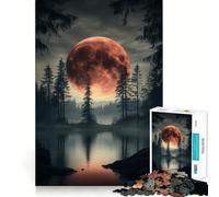 Puzzle da 1000 pezzi "Luna di Sangue sul Lago" con bordi senza soluzione di continuità,gioco di logica e divertimento,ideale per momenti di svago,regalo artistico di Natale 38x26cm