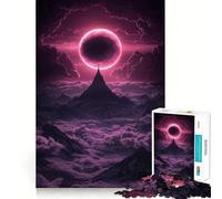 Puzzle da 1000 pezzi "Luna rosa sopra le montagne cosmiche" per adolescenti, gioco per allenare la mente, momento di serenità, assemblaggio artistico, regalo stagionale (38x26cm)