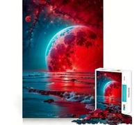 Puzzle da 1000 pezzi "Luna Rossa e il Mare" per adolescenti, gioco di logica mentale, silenzioso, tranquillo, taglio preciso, articolo dei desideri di Babbo Natale (38x26cm)