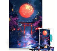 Puzzle da 1000 pezzi "Luna rossa su una città giapponese" per adolescenti, ideale per rafforzare la memoria e il legame familiare, con bordi precisi e un regalo premuroso (38x52cm)