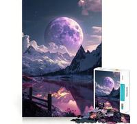 Puzzle da 1000 pezzi "Luna viola sulle montagne" per adulti, gioco stimolante per la mente, per interni, con taglio preciso e opere d'arte (38x52cm)