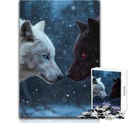Puzzle da 1000 pezzi - Lupi bianchi e neri nella neve Divertimento tranquillo e piacevole per il tempo libero Giocattolo di precisione senza cuciture Dimensioni: 38x52cm