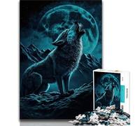 Puzzle da 1000 pezzi "Lupi sotto la luna piena" per adulti e ragazzi, con poster abbinato e foglio di quiz per bambini dai 14 anni (38x26cm)
