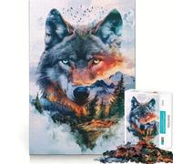 Puzzle da 1000 pezzi "Lupo a doppia esposizione - Paesaggio" per adulti,gioco stimolante per la mente,superficie liscia e priva di sbavature,hobby affascinante per i momenti di svago (50x75cm)