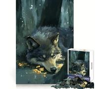 Puzzle da 1000 pezzi "Lupo addormentato nella foresta" per adulti e ragazzi, ideale per migliorare la memoria, rilassare la mente e creare un'atmosfera magica, perfetto come regalo di Natale 38x52cm