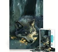Puzzle da 1000 pezzi "Lupo addormentato nella foresta" per adulti e ragazzi, ideale per migliorare la memoria, rilassare la mente e creare un'atmosfera magica, perfetto come regalo di Natale 38x52cm
