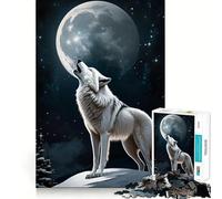 Puzzle da 1000 pezzi "Lupo bianco che ulula alla luna" per ragazzi,gioco di concentrazione mentale,bordi lisci e tagliati con precisione,perfetto come regalo di Natale (50x75cm)