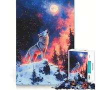 Puzzle da 1000 pezzi "Lupo bianco che ulula alla luna" per ragazzi,gioco stimolante per la mente,incastro perfetto,senza spazi vuoti,rilassante attività di gruppo al chiuso (38x26cm)