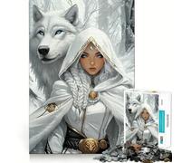 Puzzle da 1000 pezzi "Lupo Bianco e Donna" per adulti,gioco di memoria,incastro perfetto,senza spazi vuoti,attività rilassante per la pausa mentale (38x52cm)