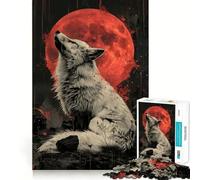 Puzzle da 1000 pezzi "Lupo Bianco e Luna Rossa" per adolescenti, gioco di logica e concentrazione, ideale per creare un'atmosfera rilassante e sicura, perfetto come regalo di Babbo Natale (38x26cm)