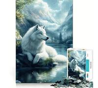 Puzzle da 1000 pezzi "Lupo Bianco in riva al lago" per ragazzi,gioco di concentrazione mentale,tagli di precisione,bordi lisci,ideale come regalo di Natale (38x52cm)