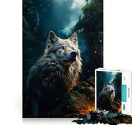Puzzle da 1000 pezzi "Lupo Bianco nel Fuoco e nella Nebbia" per Ragazzi,Gioco Stimolante per la Mente,Incastri Perfetti,Senza Spazi Rilassanti,Attività Rilassante di Gruppo al Chiuso (38x52cm)