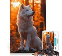 Puzzle da 1000 pezzi "Lupo bianco nella foresta autunnale" Gioco di concentrazione Artigianato di taglio professionale Hobby affascinante per i momenti di svago (50x75cm)
