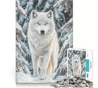 Puzzle da 1000 pezzi "Lupo bianco nella foresta invernale" Gioco di concentrazione Artigianato di taglio professionale Hobby affascinante per i momenti di svago (50x75cm)
