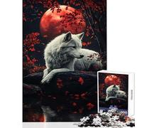 Puzzle da 1000 pezzi "Lupo bianco sotto la luna di sangue" giocattolo decorazione da parete ottimo regalo e gioco per famiglie con poster abbinato e foglio di quiz dimensioni 50x75cm