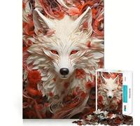 Puzzle da 1000 pezzi "Lupo bianco tra fiori rossi" per ragazzi,ideale per il gioco di memoria e il divertimento in famiglia (38x52cm)