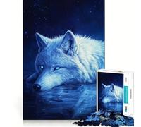 Puzzle da 1000 pezzi Lupo blu nella notte,disegno accuratamente ritagliato,gioco stimolante per la mente,gioco facile,regalo di compleanno 38x26cm
