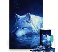 Puzzle da 1000 pezzi "Lupo blu nella notte",pezzi a incastro,gioco divertente e rilassante,ideale per decorazioni natalizie 50x75cm