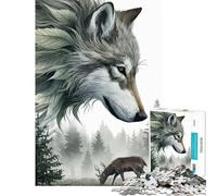 Puzzle da 1000 pezzi Lupo Cervo Foresta Difficile e stimolante Analisi e logica Giocattolo fai da te per ragazzi dai 14 anni in su (50x75cm)