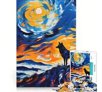 Puzzle da 1000 pezzi "Lupo che ulula alla luna" gioco pratico interazione genitore-figlio collezione d'artista belle arti 50x75cm